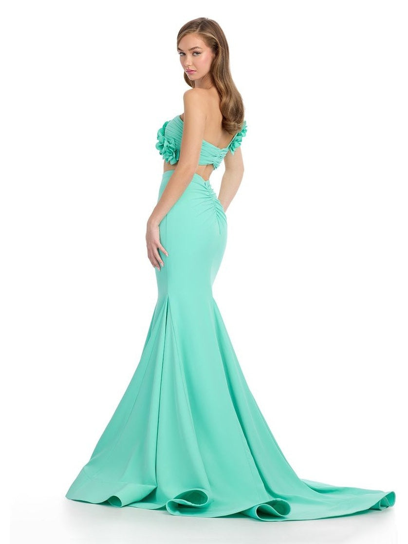 Two Piece Jersey Gown with Flower Accents