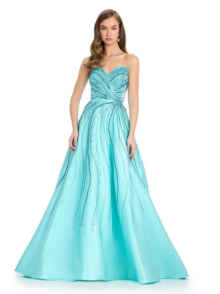 Satin Ball Gown with Sweetheart Neckline & Press On Stone Detail