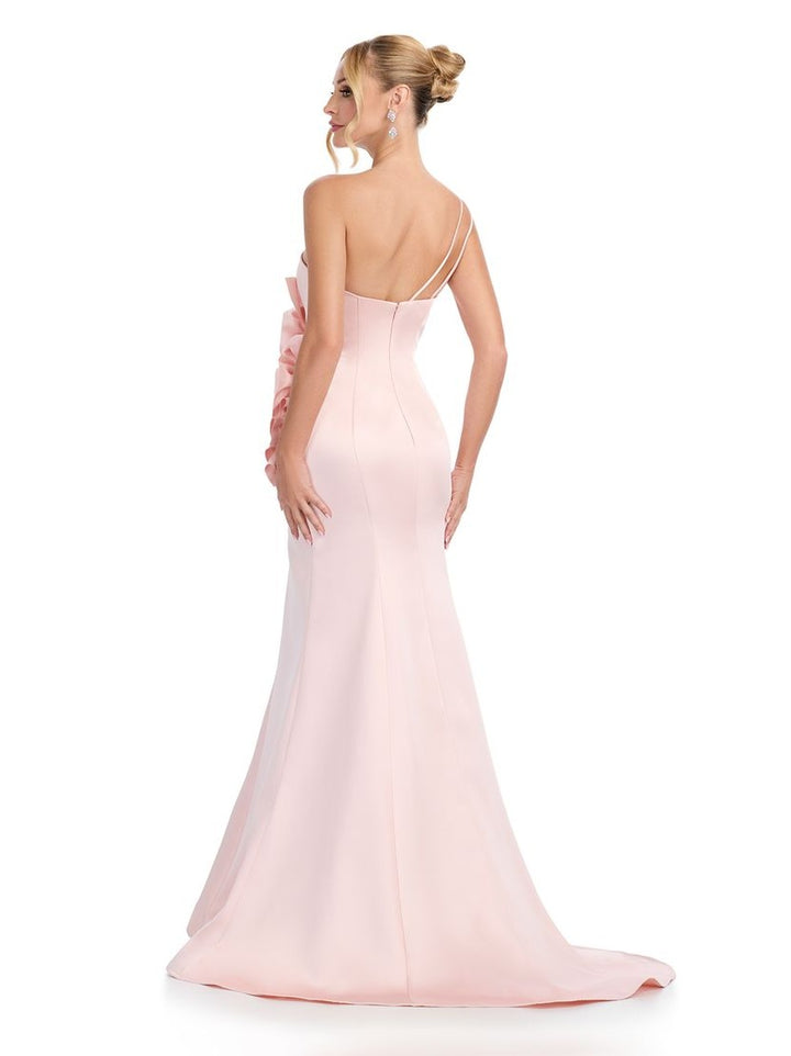 Satin Gown with Asymmetrical Floral Details