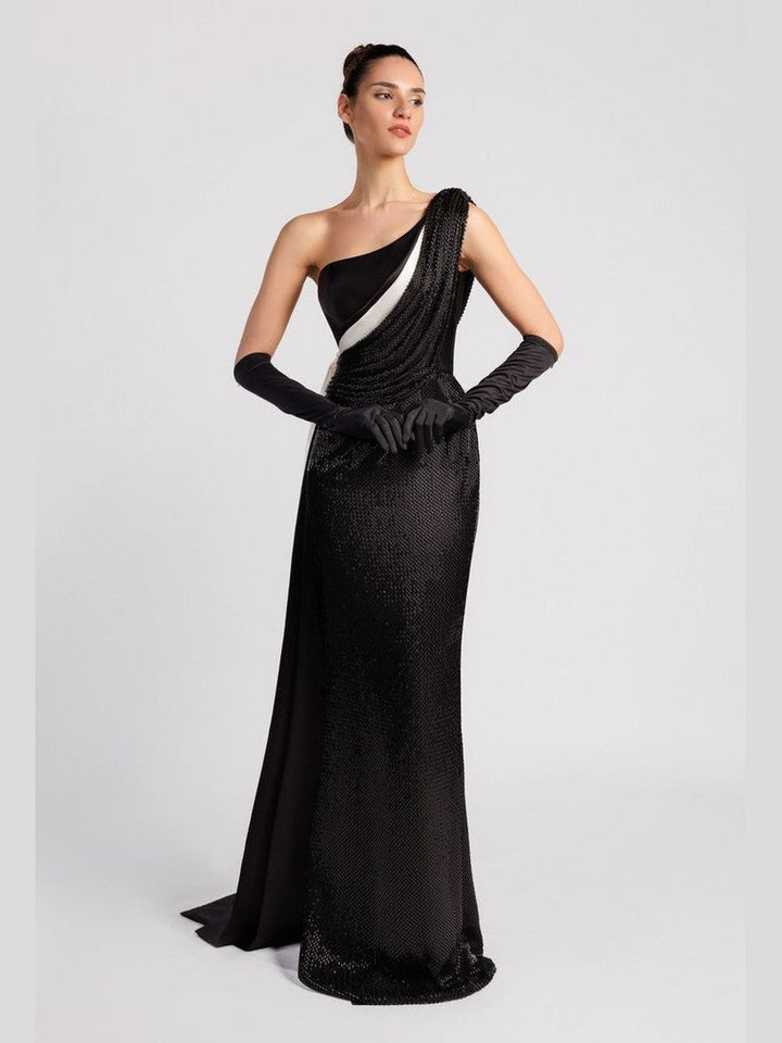 One-Shoulder Evening Dress with Asymmetric Neckline