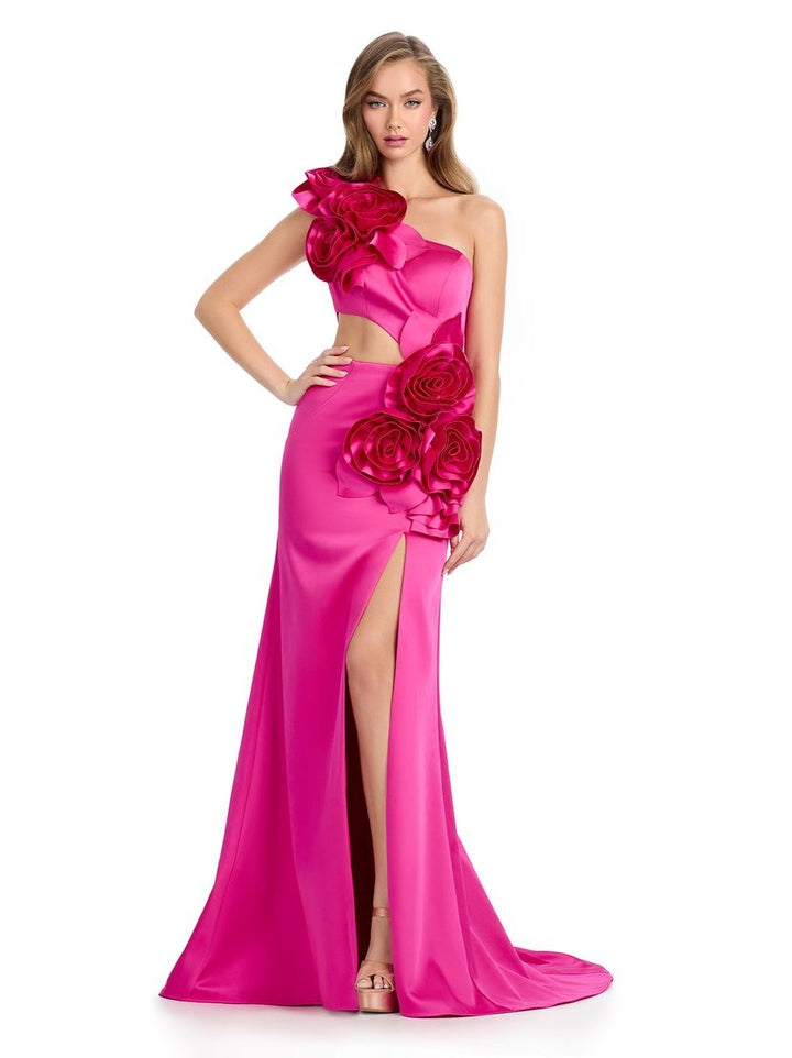 Flower Adorned Gown with Cut Out