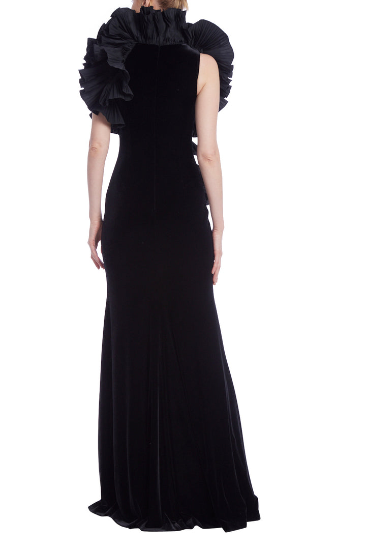 Taffeta Ruffle Velvet Gown