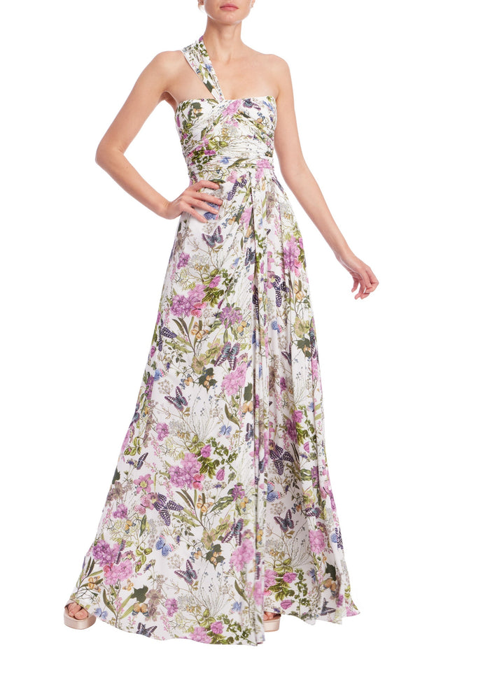 Butterfly Printed One Shoulder Gown