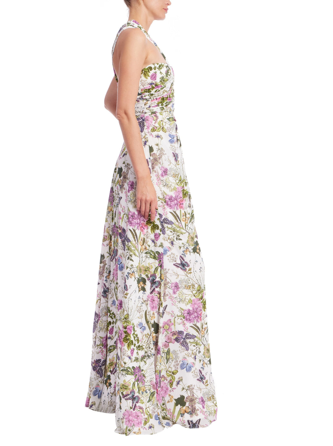 Butterfly Printed One Shoulder Gown