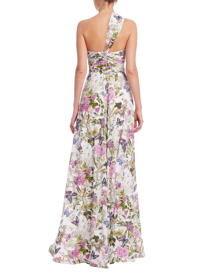 Butterfly Printed One Shoulder Gown