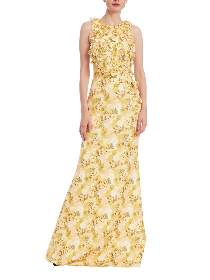 3D Applique Sleeveless Column Gown