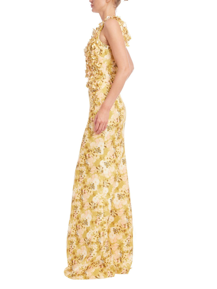 3D Applique Sleeveless Column Gown