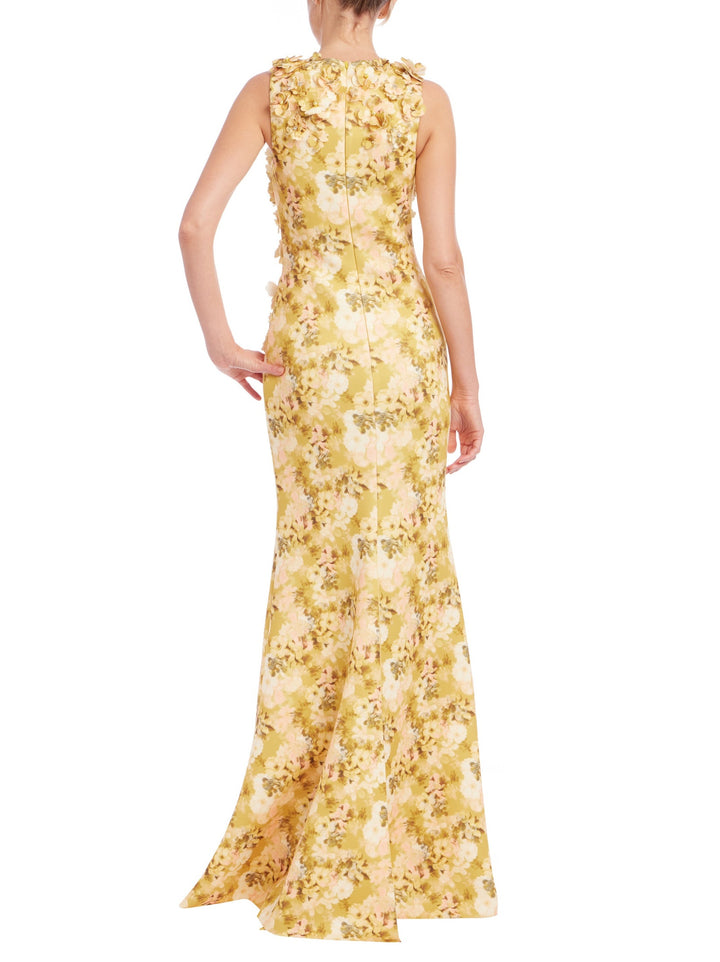 3D Applique Sleeveless Column Gown