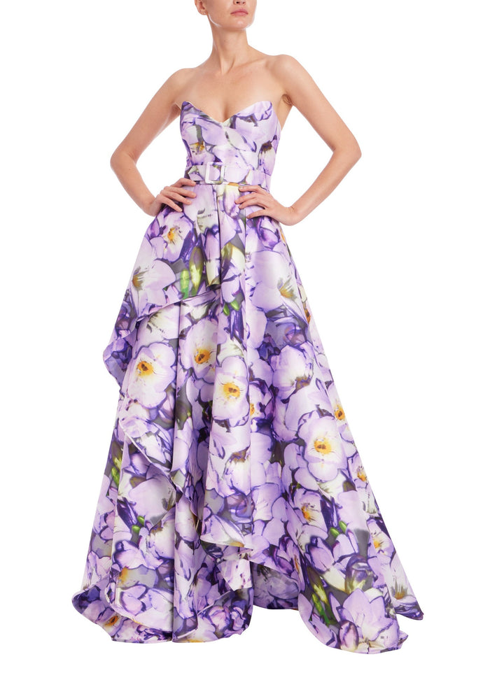 Strapless Belted A-Line Gown