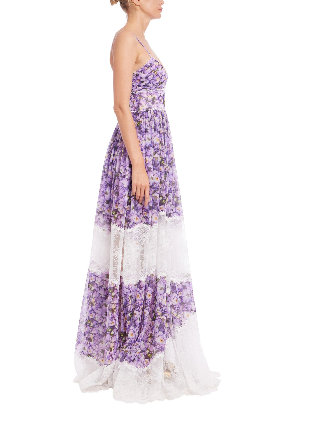 Mixed Media Floral Sleeveless Gown