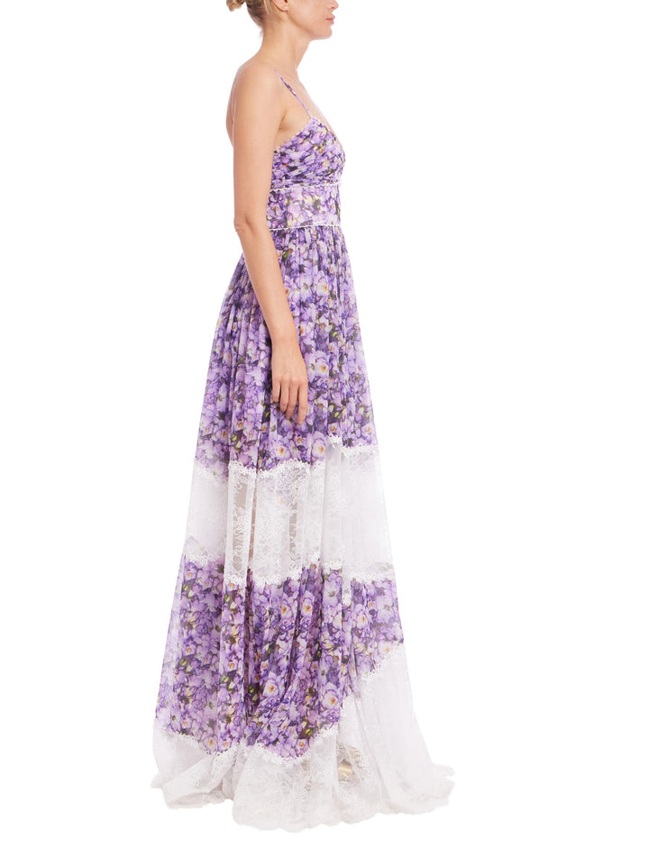 Mixed Media Floral Sleeveless Gown