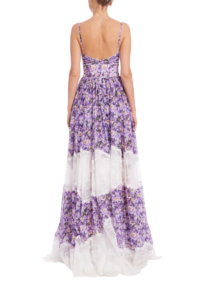 Mixed Media Floral Sleeveless Gown