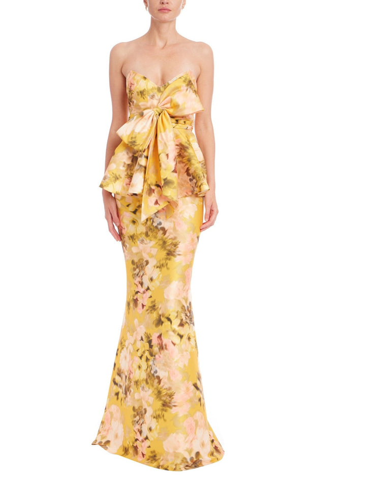 Bow Peplum Printed Gown