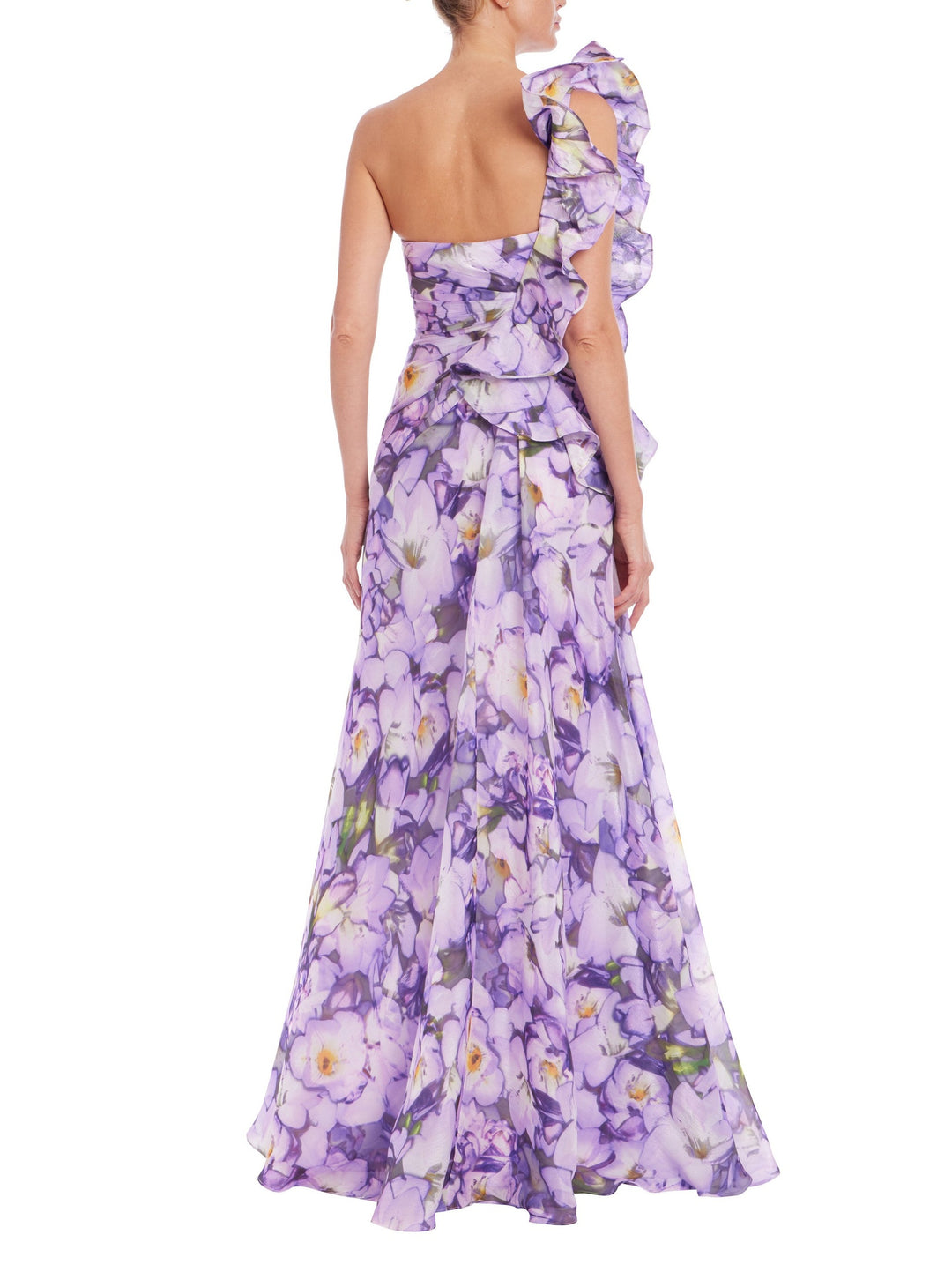 Ruffle One Shoulder Floral Gown