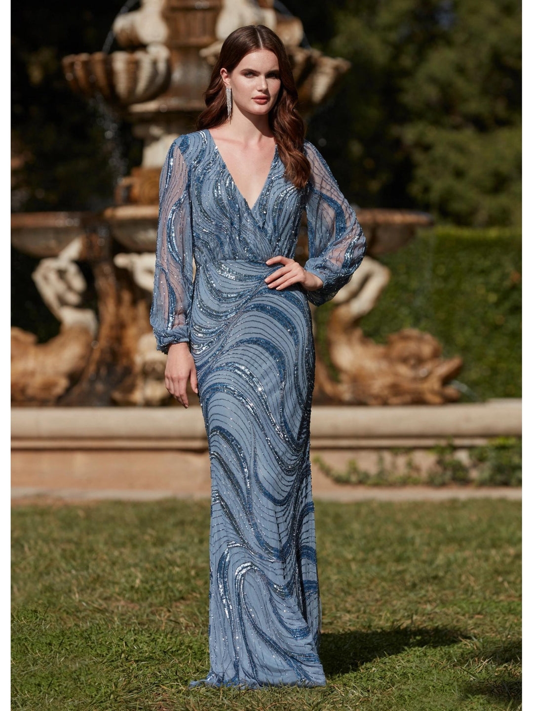 Beaded Gown Balloon Sleeves Gown
