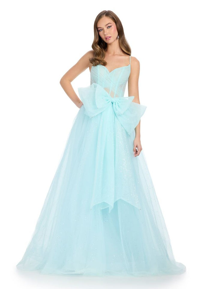 Spaghetti Strap Tulle Ball Gown with Bow