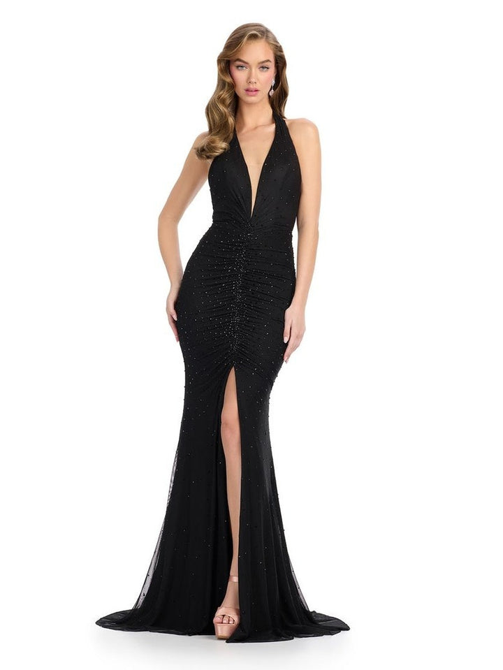Fitted Gown with Halter Neckline & Open Back