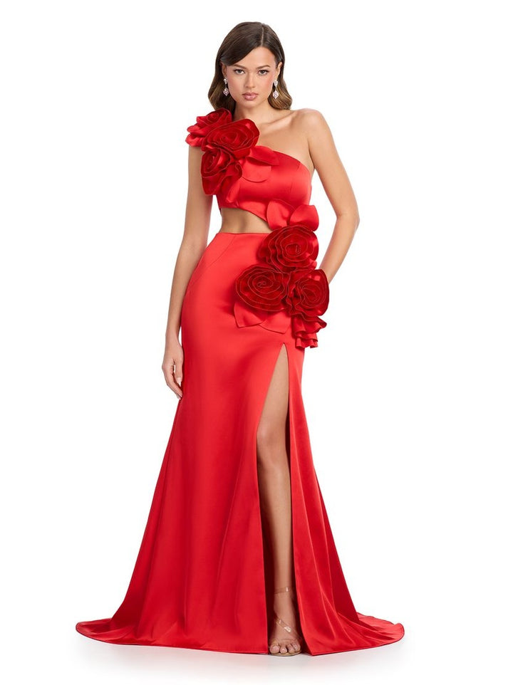Flower Adorned Gown with Cut Out