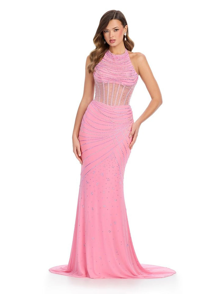Halter Gown with Corset Bustier & Press On Stones