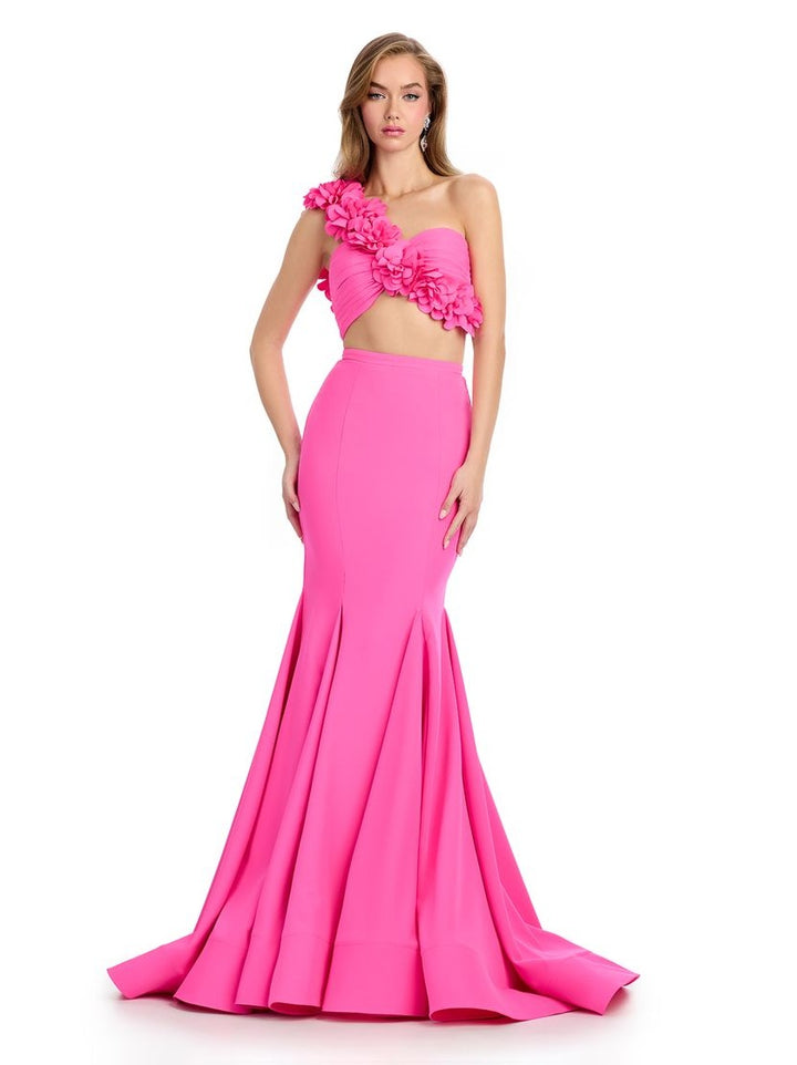 Two Piece Jersey Gown with Flower Accents
