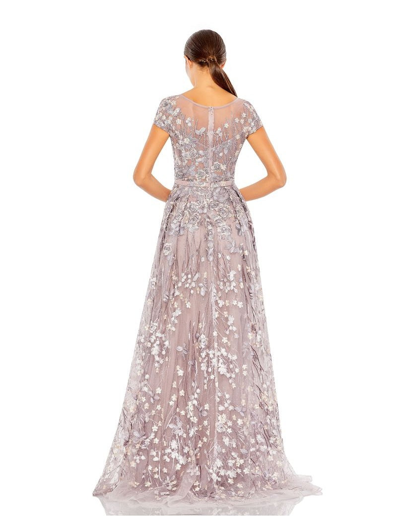 Embellished Floral Cap Sleeve A Line Gown
