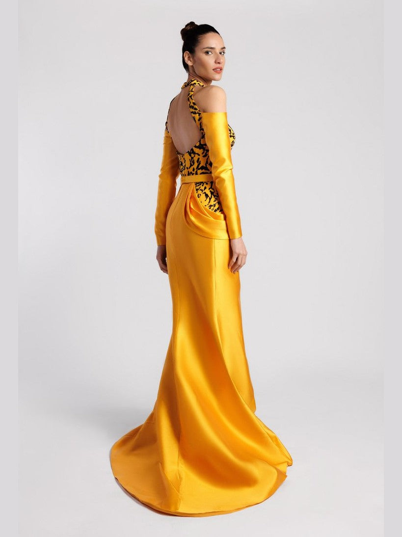 Mermaid Evening Dress with Beaded Bodice and Draped Hip