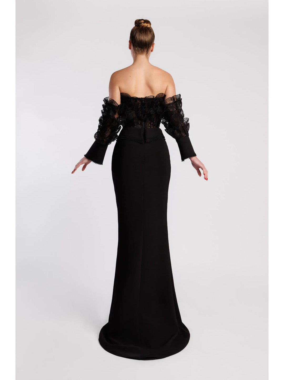 Off-the-Shoulder Mermaid Evening Dress with Laser-Cut Petal Bodice