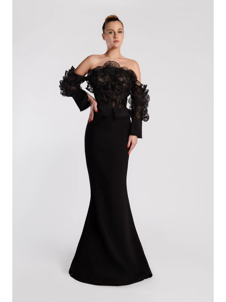 Off-the-Shoulder Mermaid Evening Dress with Laser-Cut Petal Bodice