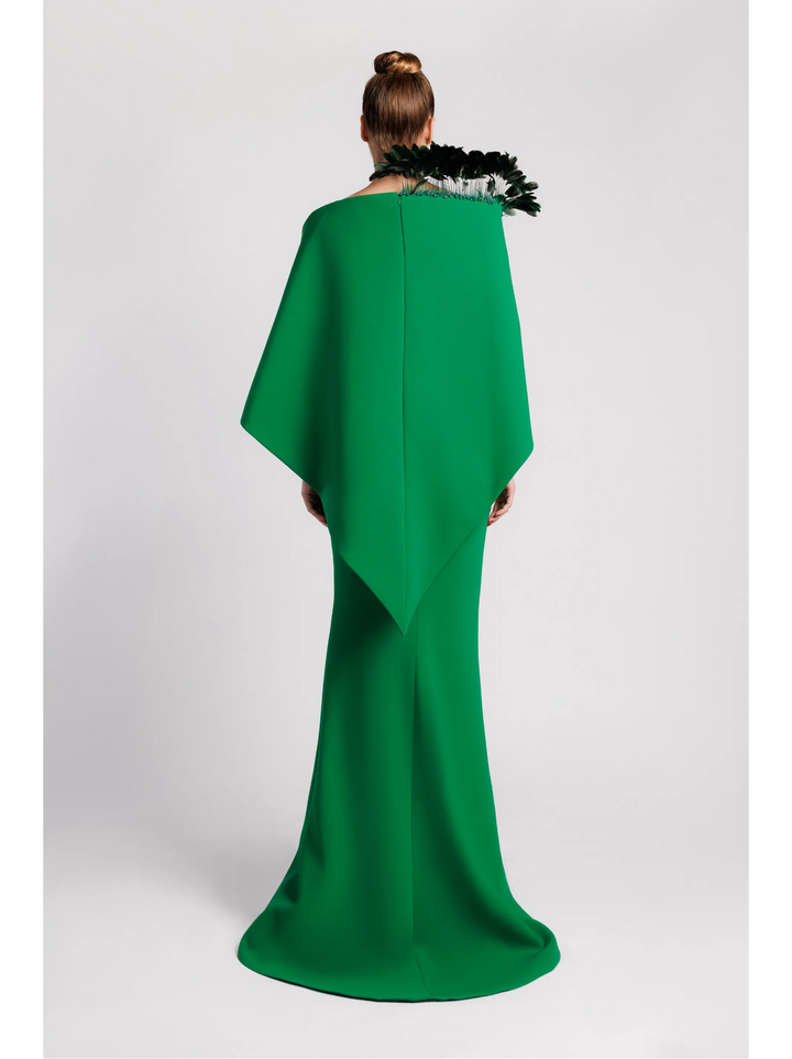 Feathered Cape Mermaid Evening Dress