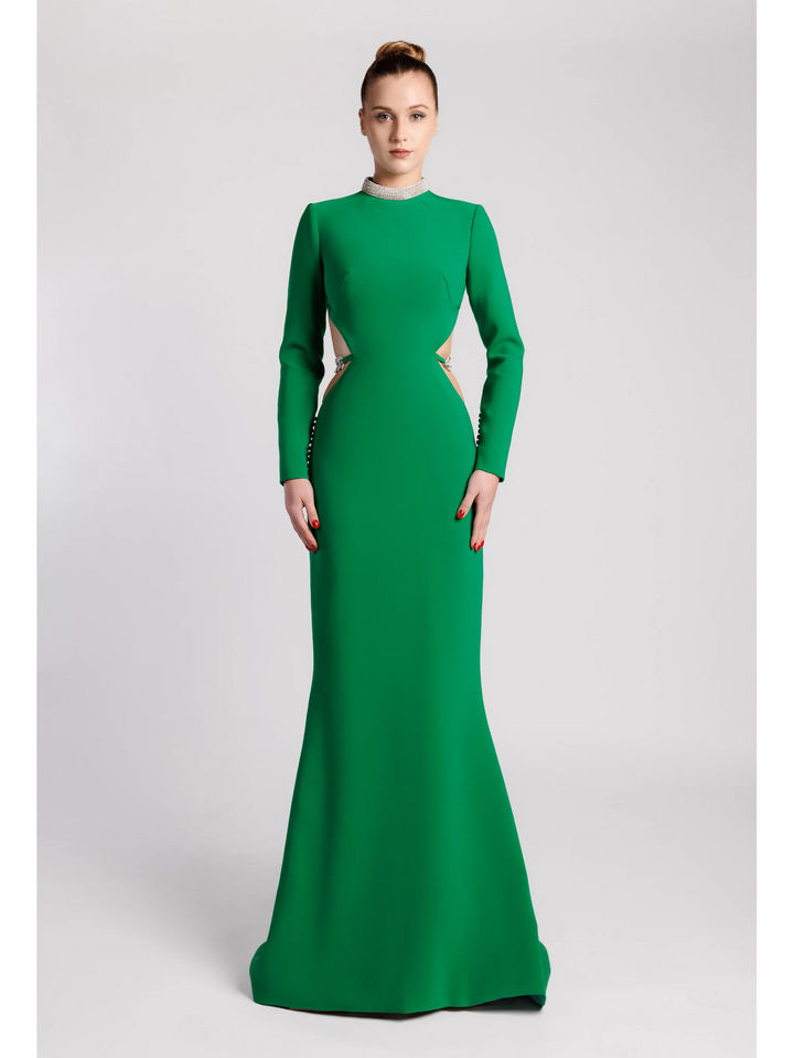 Mermaid Evening Dress with Crystal and Chain Embellishments