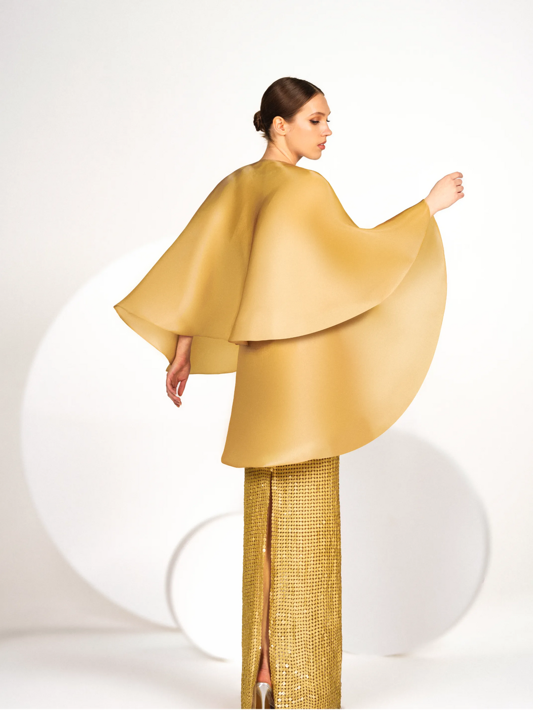 Column Dress with Illusion Neckline