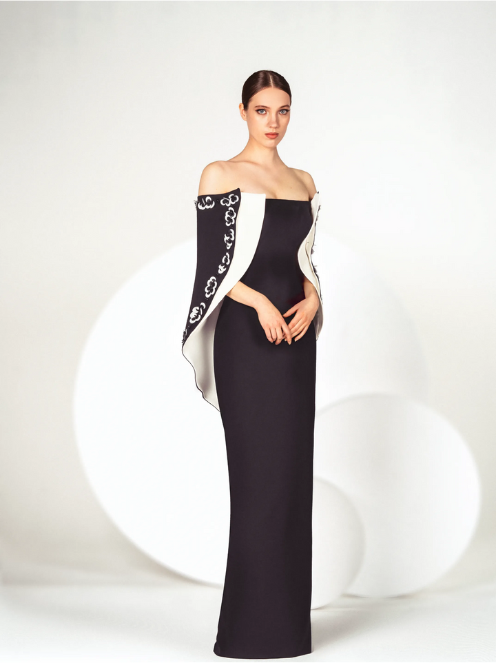Off-the-Shoulder Crepe Evening Dress
