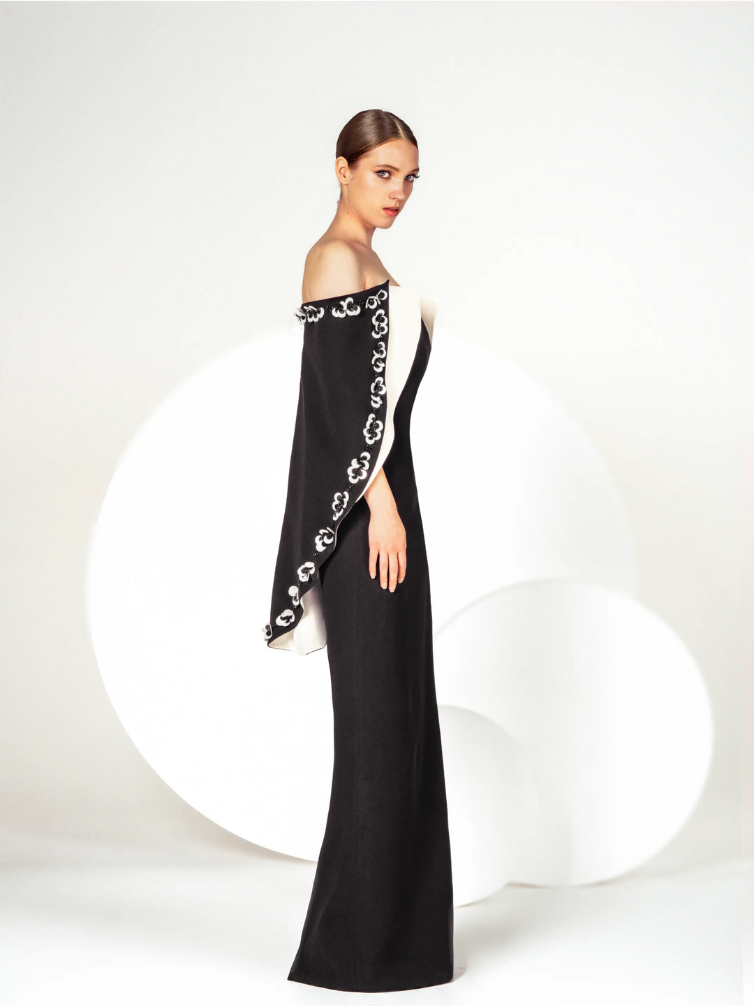 Off-the-Shoulder Crepe Evening Dress