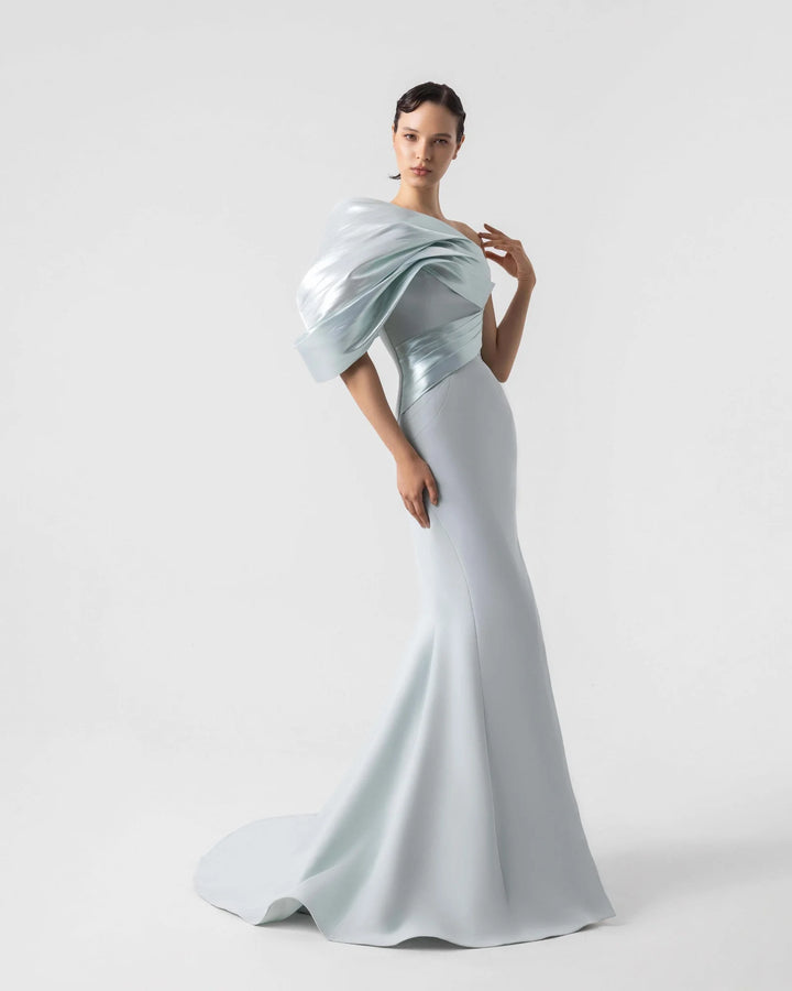 Sophisticated Metallic One Shoulder Mint Blue Mermaid Gown