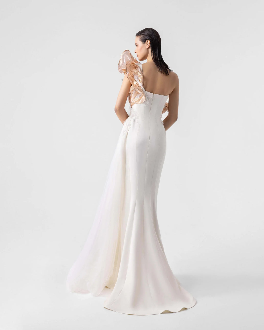 Blooming Bronze Petals Off-White Mermaid Dress