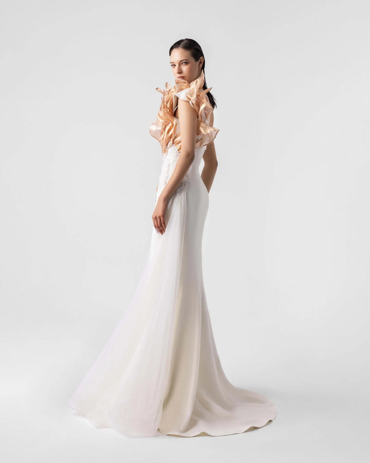 Blooming Bronze Petals Off-White Mermaid Dress