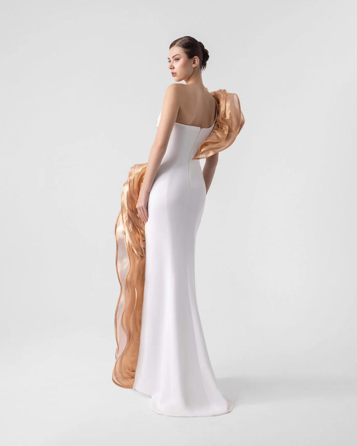 Bronze Cascade Angled Bust Gown