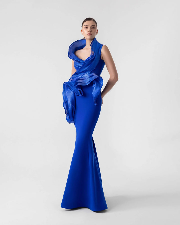 Halter-Neck, Low Back Royal Blue Mermaid Gown