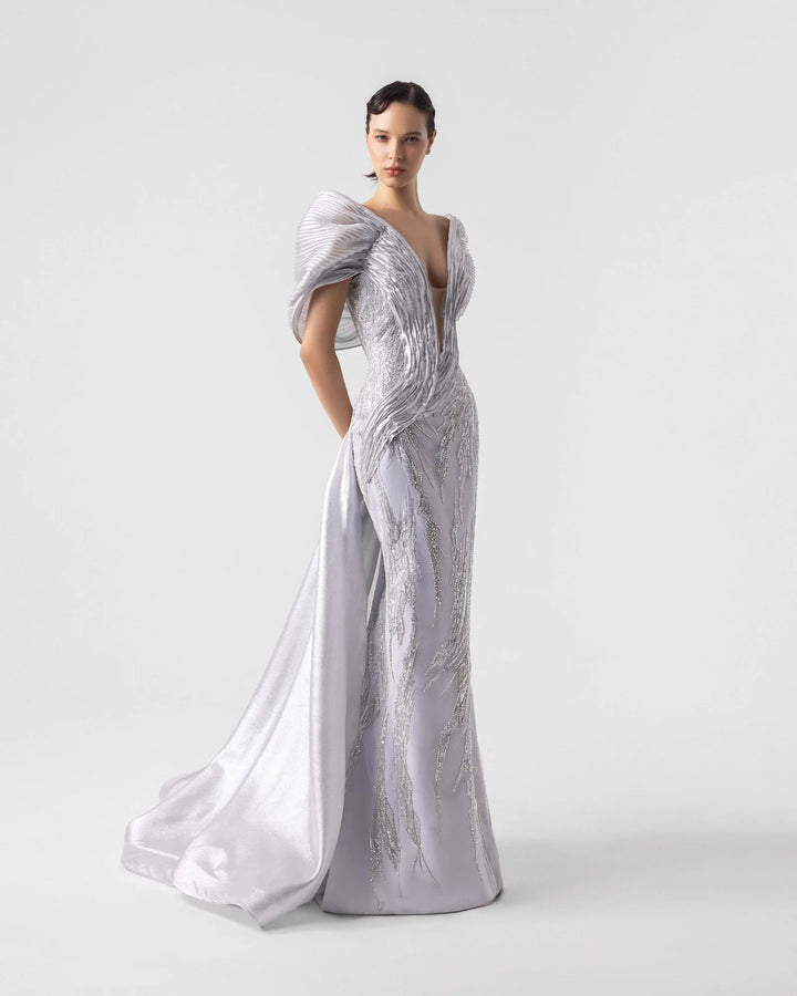 Sparkling Silver Off-Shoulder Gown