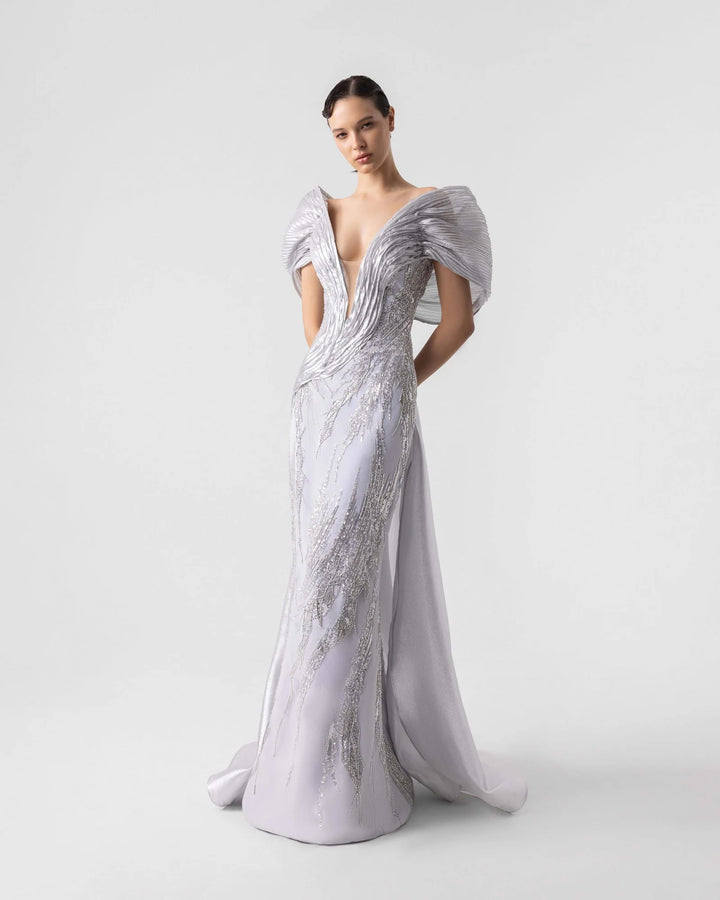 Sparkling Silver Off-Shoulder Gown
