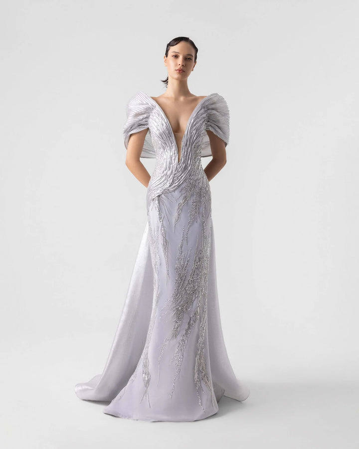Sparkling Silver Off-Shoulder Gown
