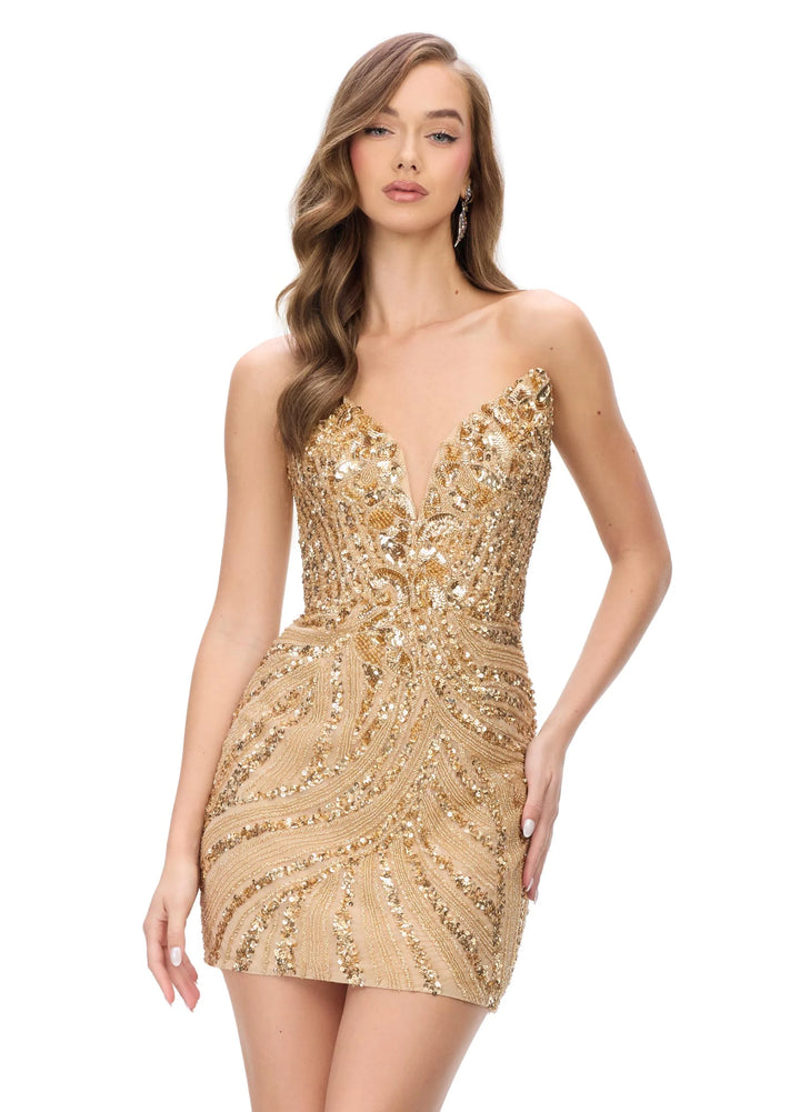 Beaded Strapless Mini Dress
