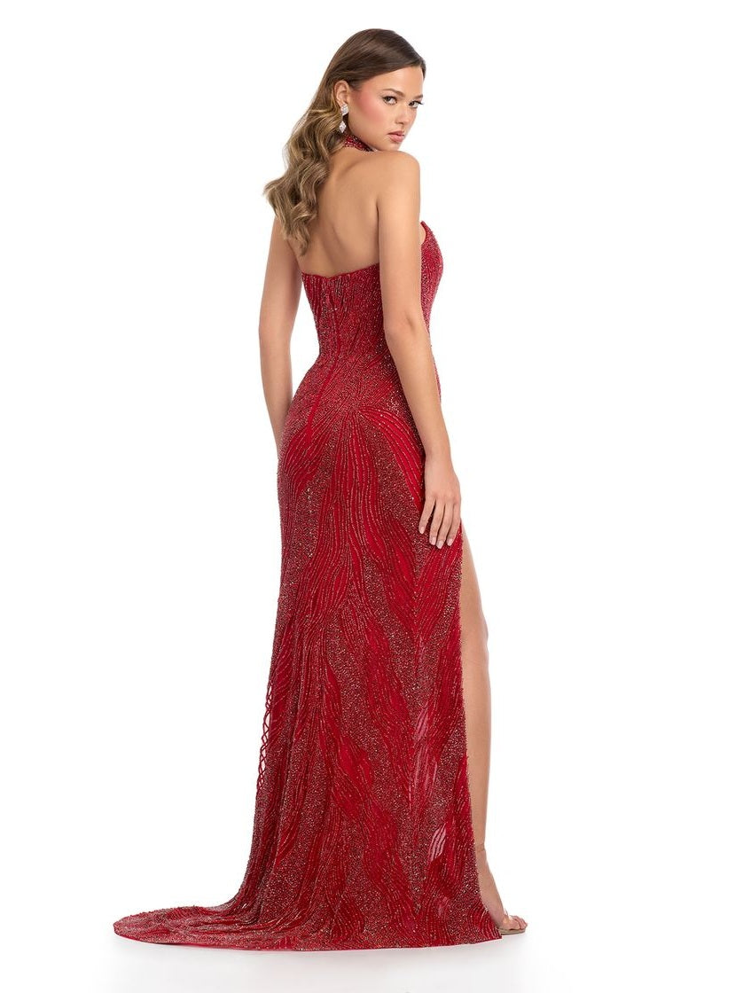 Strapless Fully Beaded Gown with Collar