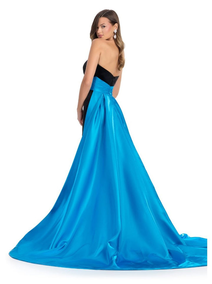 Strapless Velvet Gown with Sweetheart Neckline and Satin Overskirt