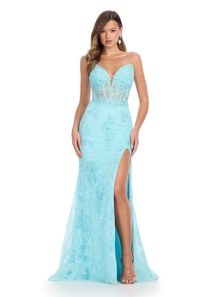 Strapless Gown with Embroidered Applique