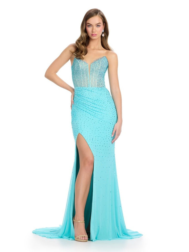 Strapless Gown with V-Neckline & Press On Stones