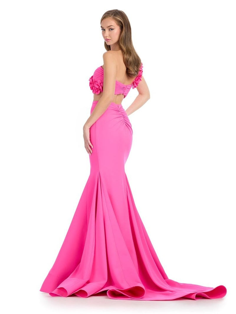 Two Piece Jersey Gown with Flower Accents