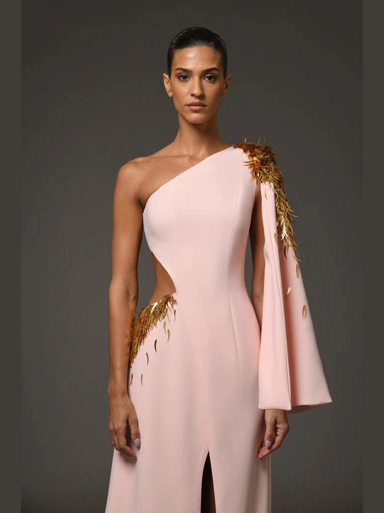 Embroidered Asymmetric Crepe Dress