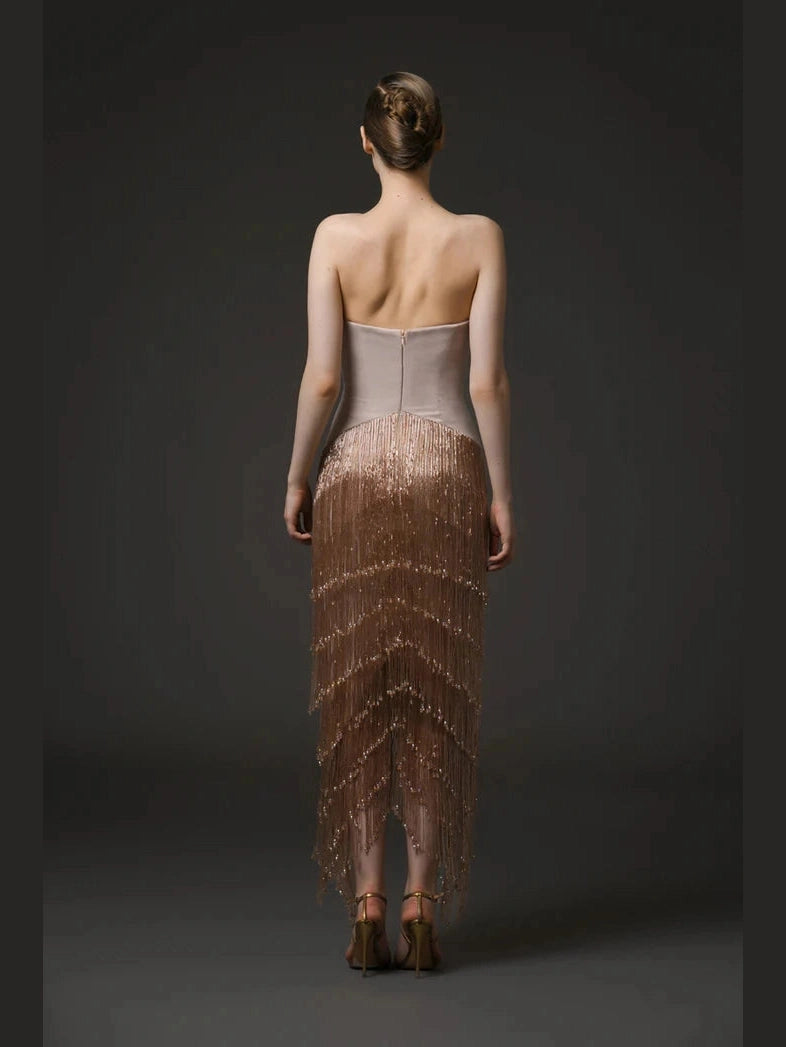 Nude Corset Crepe Dress