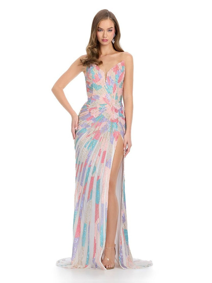 Strapless Fully Beaded Gown with V-Neckline